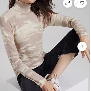 CHARTER CLUB M 100% CASHMERE CAMO SWEATER TURTLENECK PULLOVER PEARL TAUPE Medium